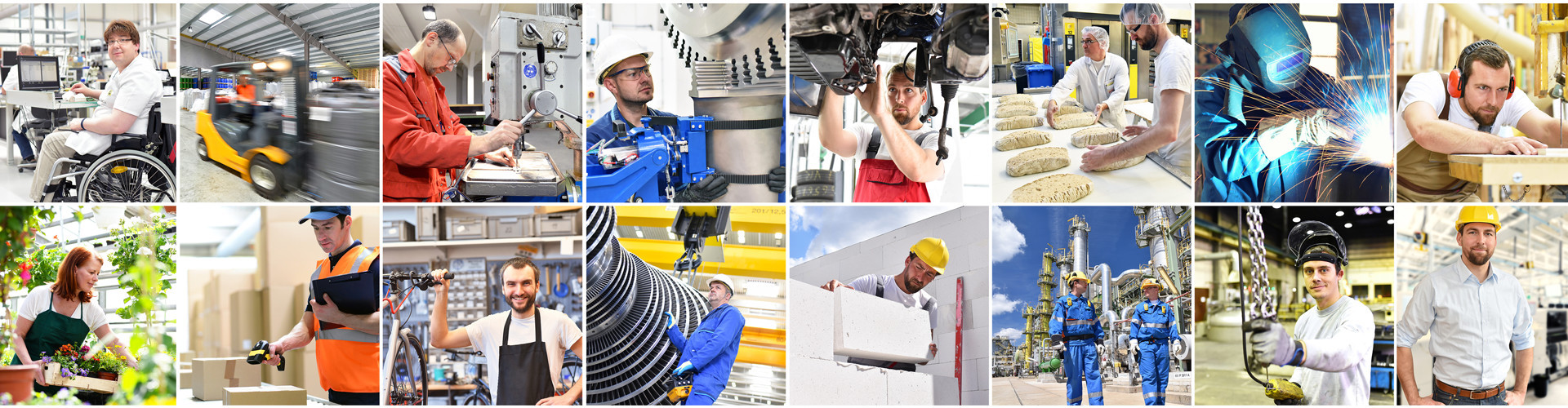 Eine Collage unterschiedlichster Arbeitsplätze im Industrie- Handwerks- und Dienstleistungssektor. © industrieblick, stock.adobe.com
