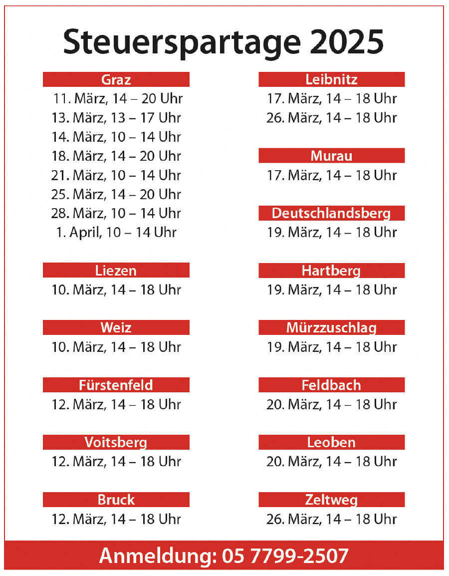 Alle Steuerspartage der AK 2025.