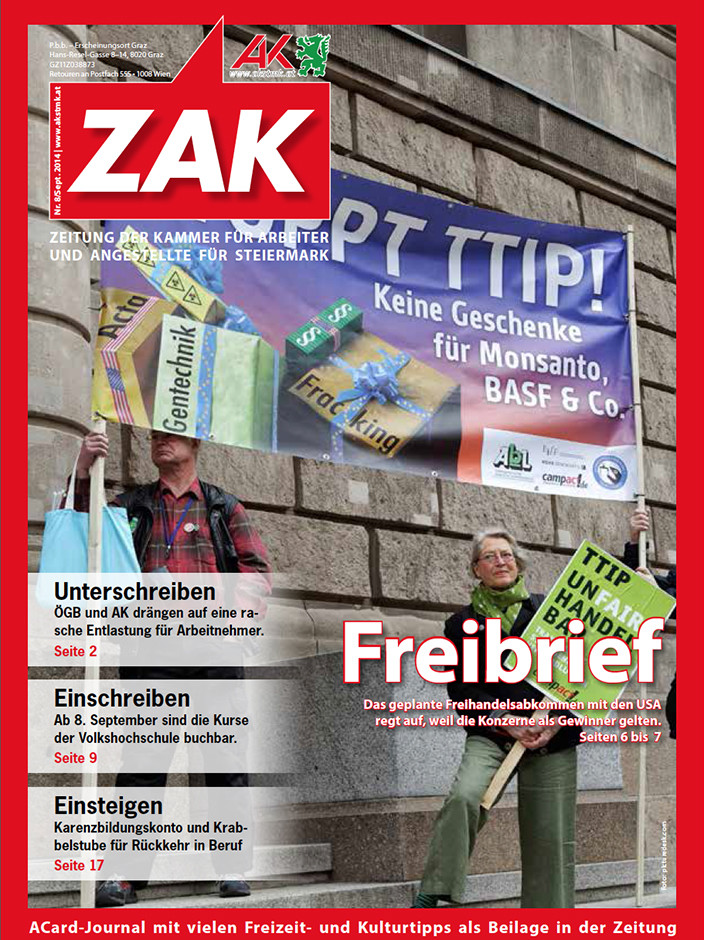 Mitgliedermagazin ZAK, Erscheinung im September 2014.