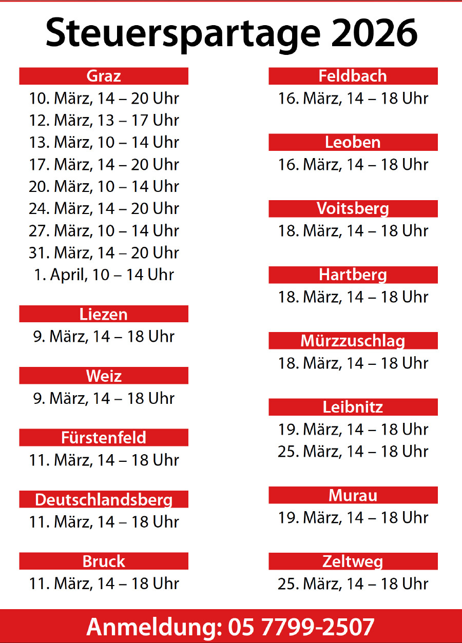 Termine der AK-Steuerspartage 2026