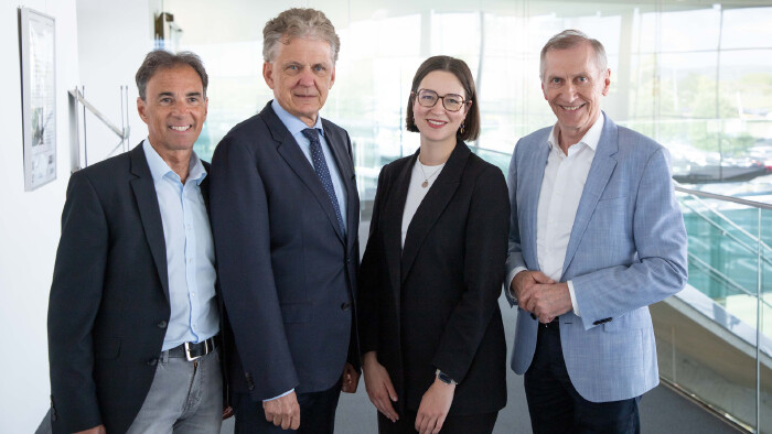 Wolfgang Nigitz (Leiter AK-Abteilung Arbeitnehmerschutz), Arbeitsrechtsexperte Gert-Peter Reissner, Moderatorin Hannah Michaeler und AK-Pr&auml;sident Josef Pesserl (v. l.)
