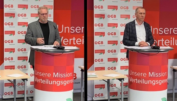 ÖGB-Vorsitzender Horst Schachner (l.) und AK-Präsident Josef Pesserl fordern spürbare Entlastungen. © ÖGB, AK Stmk