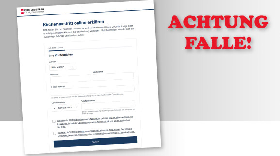 Die in den USA registrierte Seite kirchenbeitrag.com wirkt auf den ersten Blick seri&ouml;s.