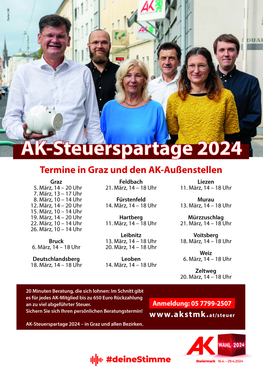 Alle Steuerspartage der AK 2024.